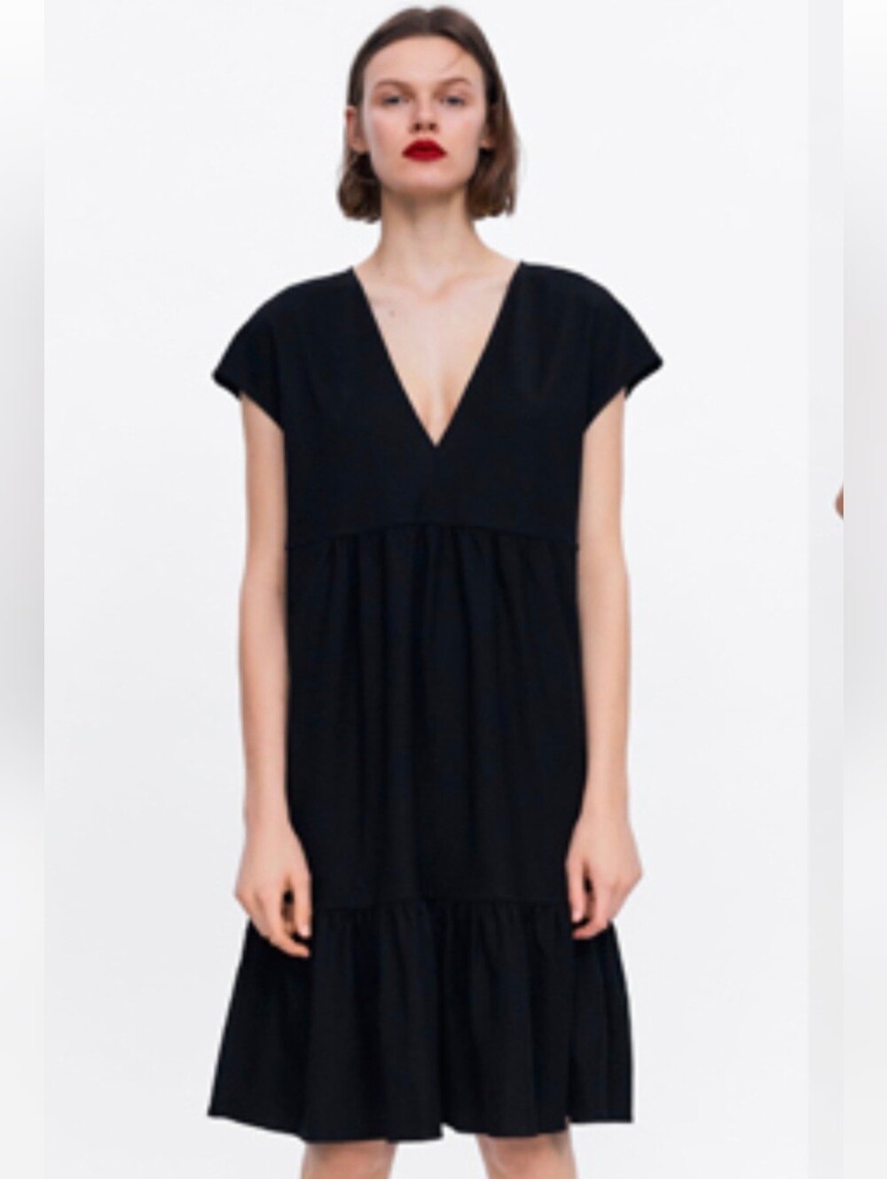 Zara Black V-Neck Tiered Dress